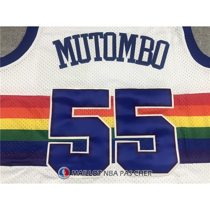 Maillot Denver Nuggets Dikembe Mutombo NO 55 Hardwood Classics Throwback Blanc